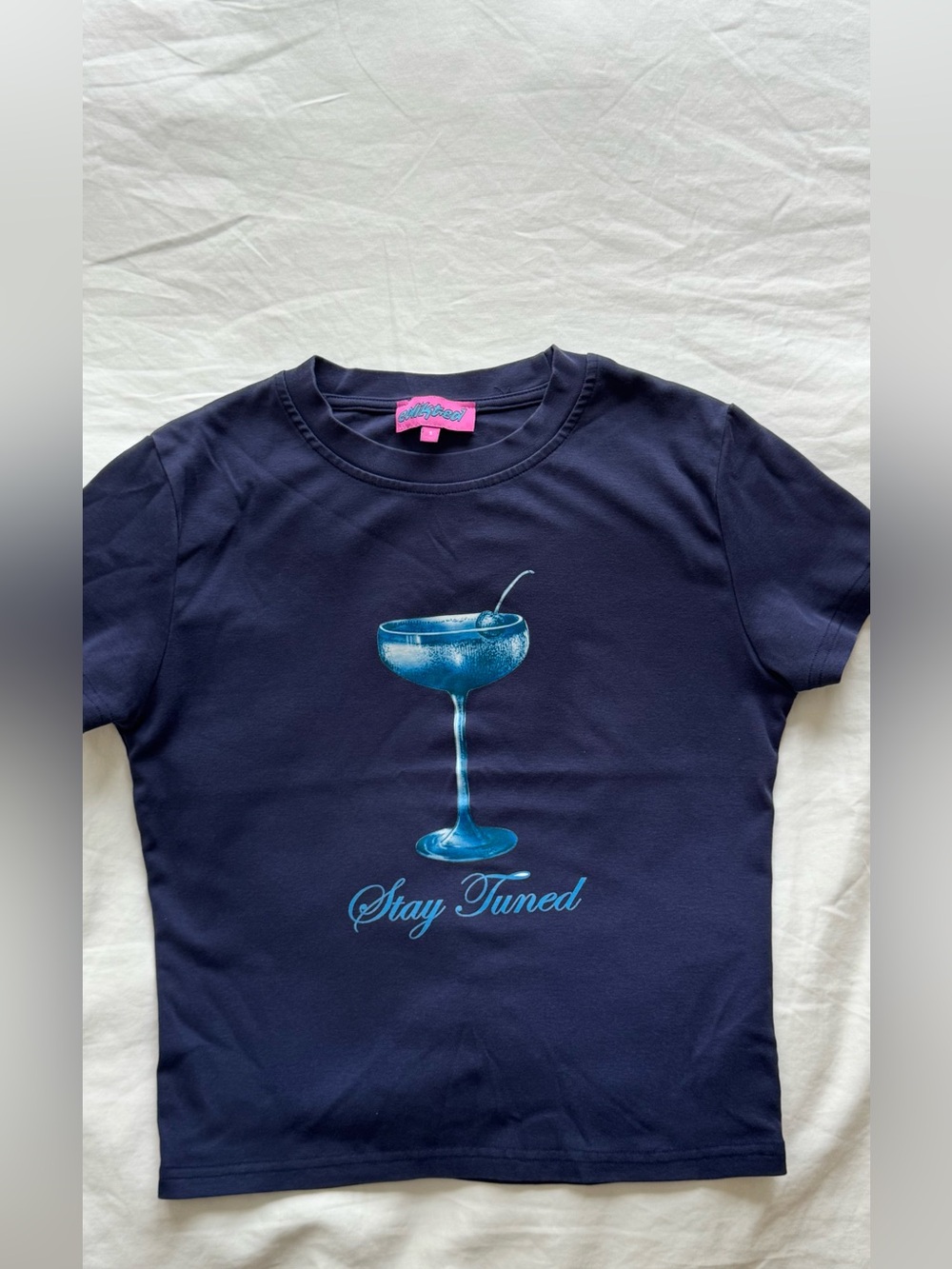 Billieblush Navy Short-Sleeve Tee with Blue Cocktail Graphic